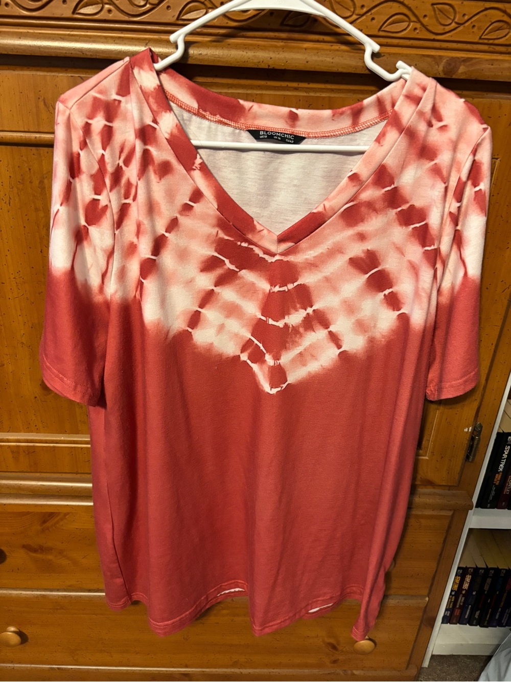 BloomChic Red Tie-Dye V-Neck Women's Top